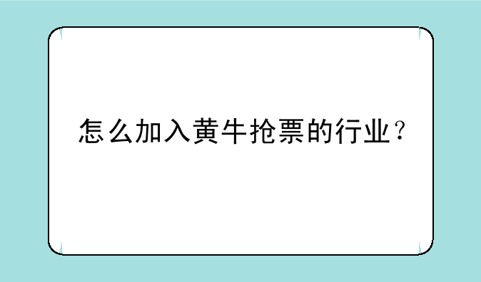 怎么加入黄牛抢票的行业？